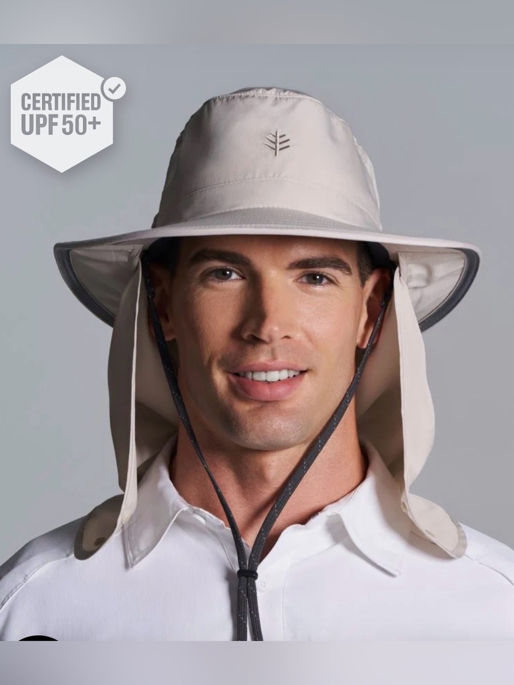 Coolibar Men's UPF 50+ Sun Hat with Detachable Neck Flap - Light Beige